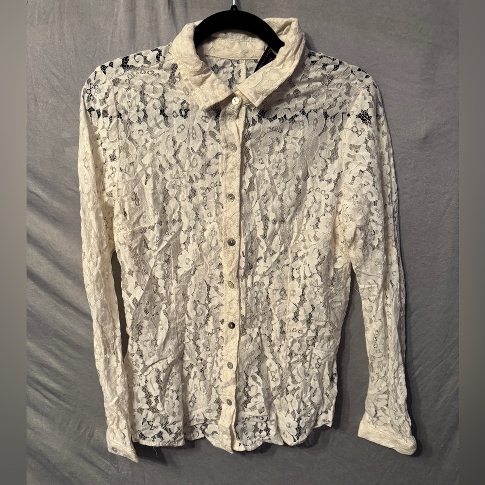 Floral lace button down top